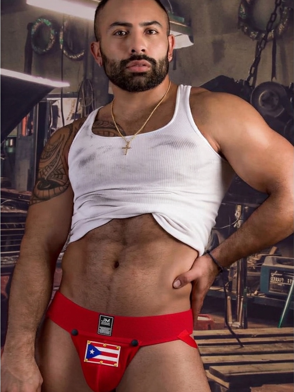 Red Men’s Jockstrap with Puerto Rico Flag M